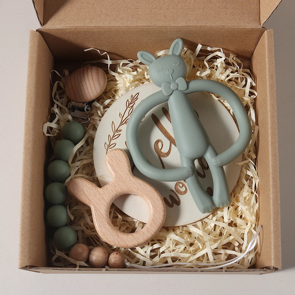 Silicone Bunny Teether & Dummy Clip Gift Set