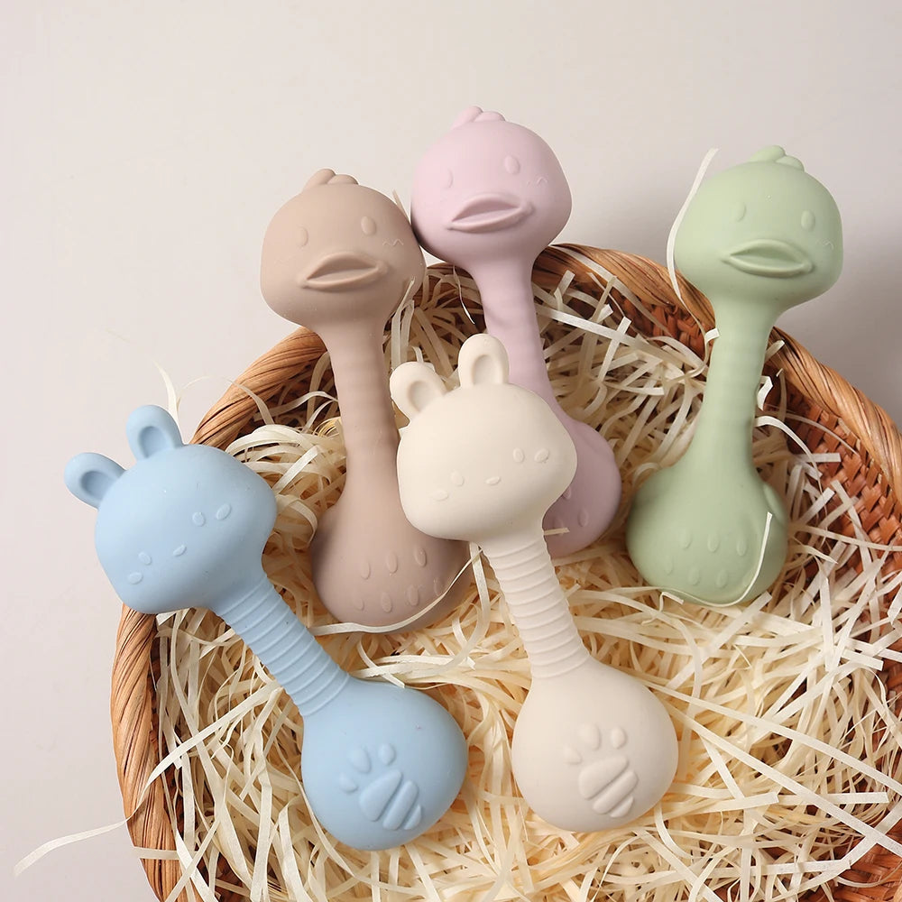 Bunny Dumbbell Silicone Rattle Teether