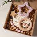 Organic Cotton Baby Gift Set – Teether, Rattle & Bath Brush